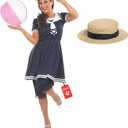 fun shack Victorian Dress Old Time Bathing Suit Women, Victorian Costume Women, Women's Fancy Dress Costume (Medium, Blue)