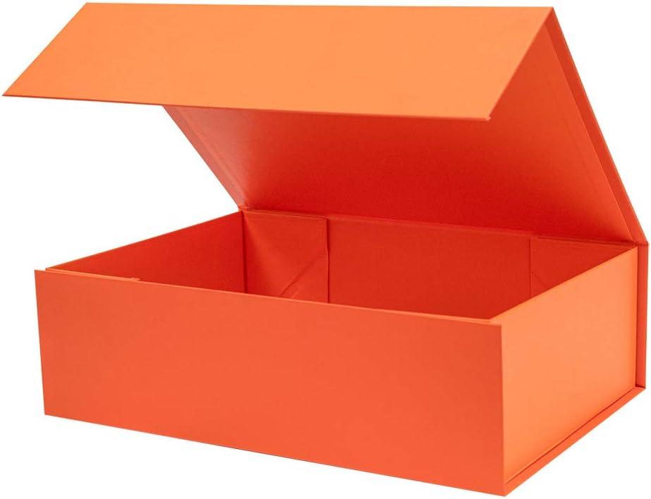 Upgrade 1PCS 13x9x4 Inch Hard Large Orange Gift Box with Lid, Foldable Magnetic Gift Boxes,Groomsman Box Bridesmaid Proposal Box, Reusable Gift Boxes for Clothes