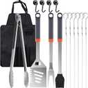 15PCS Grill Set, BBQ Grilling Accessories with Tongs Spatula Skewers, Stainless Steel Grill Utensils Set with Hooks & Apron Storage Bag for Outdoor Cooking, Camping, Practical Gifts for Men Dad