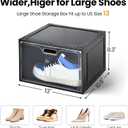 Amllas 8 Pack Shoe Boxes Black Plastic Stackable, Large Shoe Storage Organizer,Drop Side Front Shoe Containers for Entryway,Sneaker Storage Fit up to US Size 13 for Men/Women(13’’x 10.6”x 8.3”)
