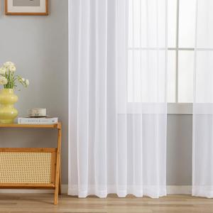 White Sheer Tulle Curtains - , 41"×86" Long, Rod Pocket, for Bedroom & Living Room, Pack Of 12 