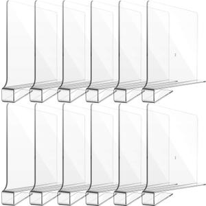 12 Pieces Clear Acrylic Shelf Dividers for Closet Organization Transparent Closet Shelf Divider Organizer Multi Functional Wood Closet Separator for Storage in Bedroom, Kitchen, Office