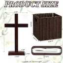 Thyle Religious Easter Table Decor Lent Decoration for Home Church Wooden Cross Woven Basket Christian Tabletop Decoration 9.8 In Jesus Christ Catholic Wood Crafted Cross with Base Foldable Organizer