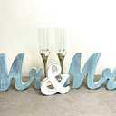 Mr & Mrs Wood Sign Wedding Decorations for Bride & Groom Reception Head Table. Wooden Letters for Married Couple's Centerpiece, Engagement & Bridal Shower Party Or Wedding Cake Table. (Rustic Blue)