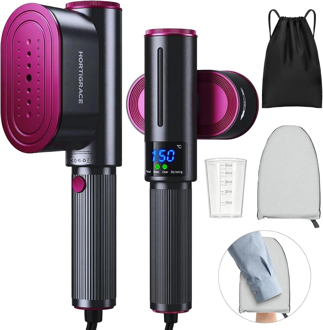 HORTIGRACE Travel Steamer for Clothes, 2-in-1 Steam Iron & Garment Steamer