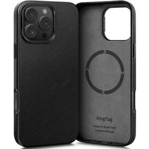 Leather Wrapped Case for iPhone 16 Pro Max 6.9 inch with Kickstand, Compatible with MagSafe, Vintage Texture Oil Wax Cowhide Leather, Metal Buttons Camera Bezel Retro Black (16 Pro Max, Retro Black)