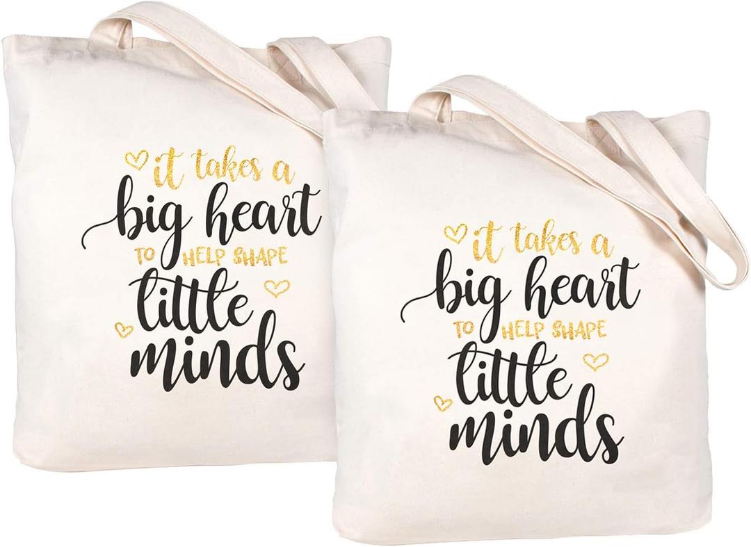 CARAKNOTS Teacher Bag Teachers Gifts for Women Valentines Day Appreciation Week Birthday Thank you Graduation End of Year Christmas Retirement Canvas Tote Bag with Pocket 2 Pcs