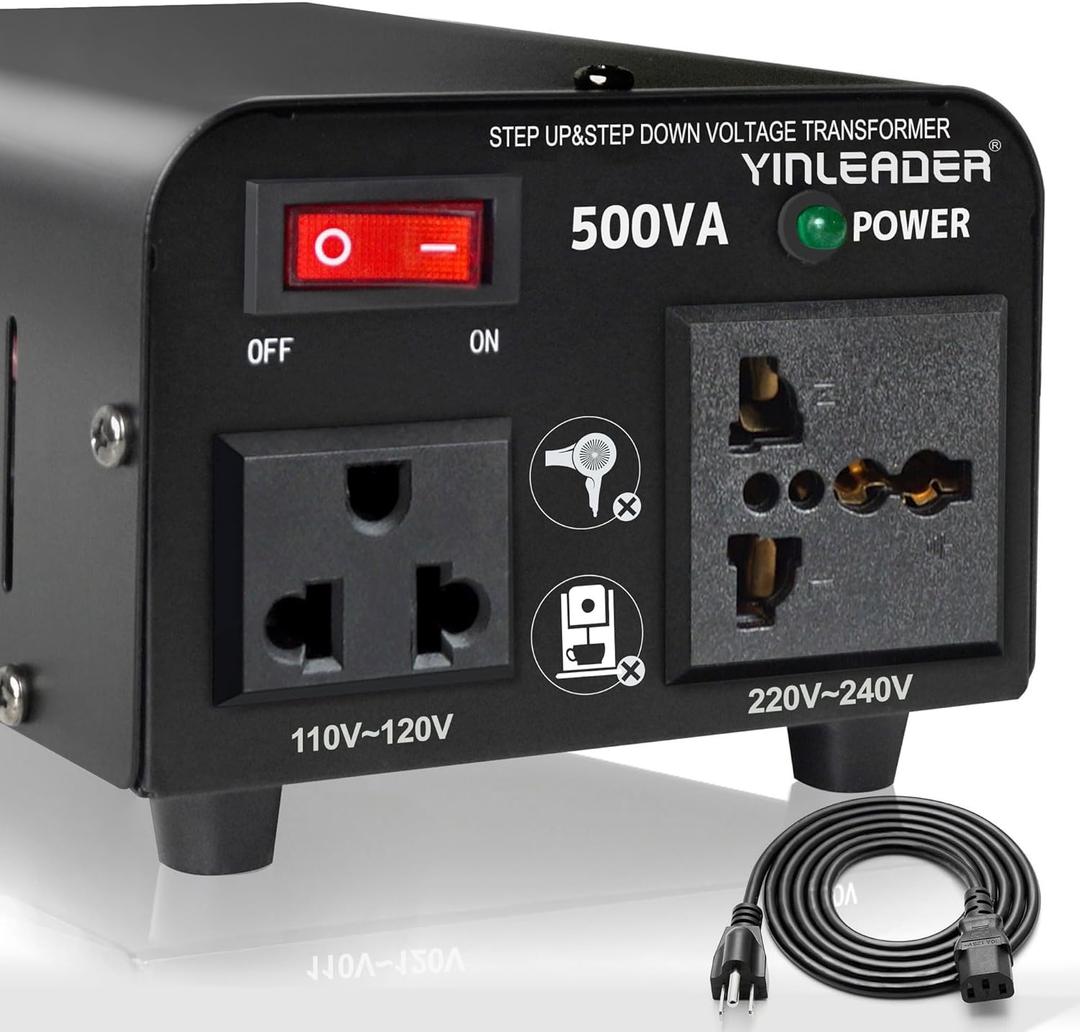 Yinleader 500W Voltage Transformer Power Converter(110V to 220V, 220V to 110V) Step Up/Down Converter 110/120 Volt - 220/240 Volt w/US Power Cord [300W Continuous Power]