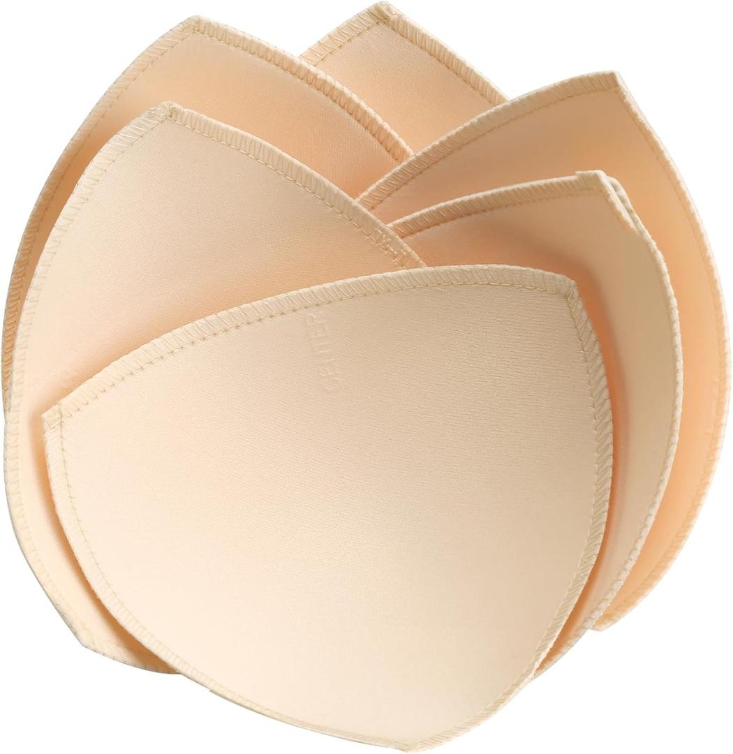 3 Pairs Bra Pads Inserts,Sewn Push Up for Sports Bra Cup,Removable Bra Inserts Enhancers for Dresses Swimsuits Bikini (Beige) C/D/E
