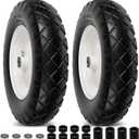 4.80/4.00-8" Flat Free Wheelbarrow Tires and Wheels, 16" Universal Fit Solid Tires with 5/8" or 3/4" Bearing, 3"-7" Hub, Adapter Kit Hand Truck Wheels Replacement for Garden Trailer, Wagons, 2 PCS