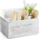 DRASTAR Silverware Caddy, Wooden Utensil Holder, Picnic Cutlery Holder, Whitewashed Silverware Holder, Plastic Silverware Caddy for Party, Countertop, Camping