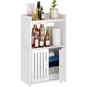 Bathroom Storage Cabinet, 3-Tier Small White Floor Cabinet Freestanding Organizer with Door for Living Room Hallway Small Space