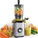 NEWBULIG Cold Press Juicer Machines, Masticating Juicer with High Juice Yield, Reverse Function, Stops Oxidation and Easy to Clean for Vegetables & Fruits, Silver