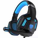 Gaming Headset Wired Over Ear Headphones with Stereo Surround Sound, Noise-Cancelling Microphone, LED Lights for Kids Adults, Black Blue