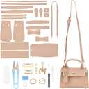 WADORN DIY Women Tote Handbag Making Kit, Imitation Leather Crossbody Shoulder Bag Sewing Set with Instruction Handmade Designer Bag Making Accessories Women Handicraft Gift, 8.4x2.9x5.9 Inch, Khaki