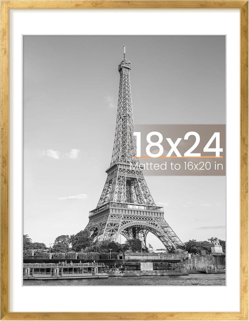 upsimples 18x24 Picture Frame, Display Pictures 16x20 with Mat or 18 x 24 Without, Wall Hanging Poster Frames, Bronze, 1 Pack