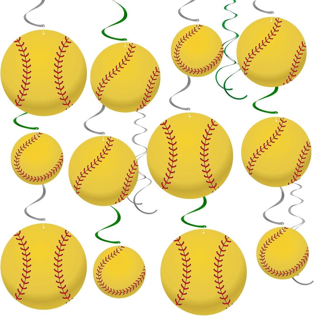 4 x 54 Pieces Softball Party Hanging Swirls Decorations Sports Balls Garland Foil Ceiling Wall Hanging Cutouts for Sport Theme Party Decoration Supplies