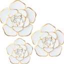 Chuangdi 3 Pieces Large Wall Metal Flowers Multiple Layer Home Decoration for Indoor Outdoor Home Garden Office Living Room Garden Porch Patio (White and Gold,Assorted Sizes)