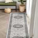 Hallway 2x6 Washable Runner Rug: Oriental Stain Resistant Kitchen Entryway Rugs Farmhouse Ultra Soft Bathroom Bedroom Print Floor Mat Thin Non Slip Indoor Carpet for Living Room Laudry (2 X 6, Grey)