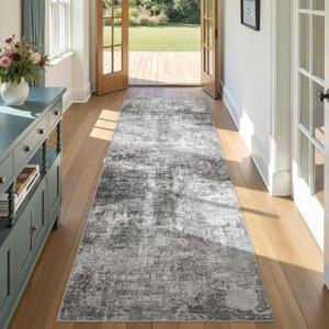 3x8 Washable Runner Rug for Hallway Kitchen Low Pile - Abstract Carpet Runner for Entryway Bathroom Laundry Room Bedroom Dining Room Indoor Floor Mat - Grey