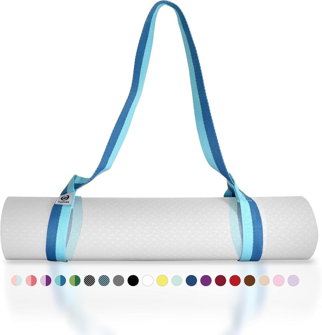 Tumaz Yoga Mat Strap [MAT NOT Included] (2 Sizes) with Extra Thick & Comfy Delicate Texture, Adjustable Yoga Mat Carrier (85 IN, 03. Blue Match)