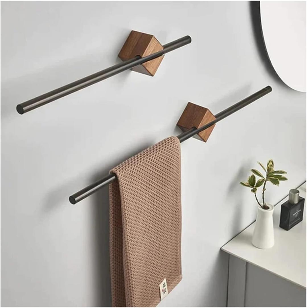 Bath Towel Holder, Adjustable Towel Bar, Stainless Steel Wall Mount Towel Holder, Self Adhesive Bathroom Towel Holder, Bath Towel Bar Towel Hanger for Bathroom 1 Pack( Black 20 Inch)