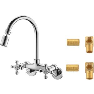 Wall Mount Kitchen Sink Faucet, 6 Inch Center Sink Faucet, in Wall Faucet Kitchen Sink, Kitchen Wall Faucets, Two Cross Handles Kitchen Faucet, Chrome, RULIA RB1026