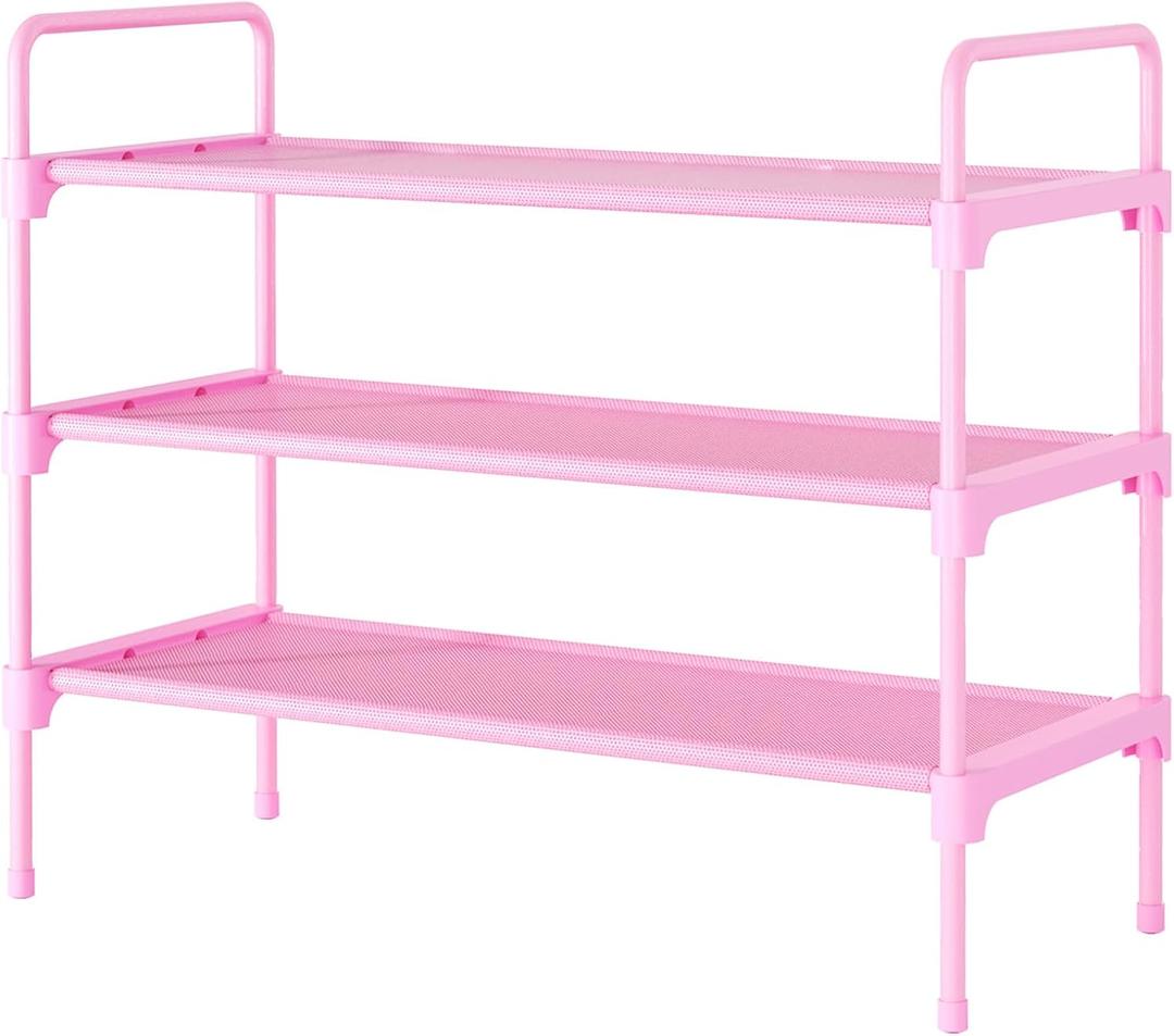 Kitsure Shoe Rack for Closet, Sturdy and Long-Lasting Shoe Shelf, Shoe Rack for Entryway, Personalized DIY Shoe Organizer, Shoe Rack Organizer for Space-Saving, 27.6" x 11.8" x 22.6", Pink (27.6" Wide - 3 Tier)
