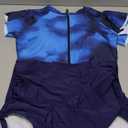 Wolddress Women Modest One Piece Bathing Suit Short Sleeve Tummy Control Swimsuit Zipper Surfing Athletic Rash Guard (Medium, Blue Print)