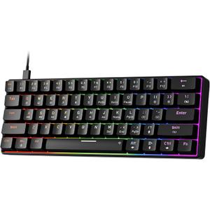 Newmen GM611 Mechanical Keyboard,Rainbow LED Backlit Gaming Wired Keyboards Compact Mini 61 Keys Portable 60 Percent Mechanical Keyboard with Black Keycaps,for Windows Laptop PC Linear Red Switches
