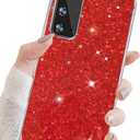 Topwin Galaxy S20 FE 5G Glitter Case, Sparkle Bling Shiny Diamond Slim Soft Reflective Clear TPU Rubber Bumper Girl Women Protective Case for Samsung Galaxy S20 FE 2020 (Red)