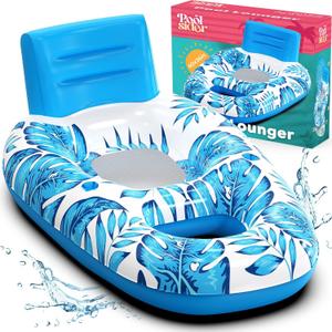 Pool Chair Floats - 2 Pack Floating Pool Chairs for Adults | Inflatable Pool Chair with Cup Holder & Armrest | Swimming Chairs for Adults | Tropical Design (Pink/Blue) Pool Float Chair & Lounger