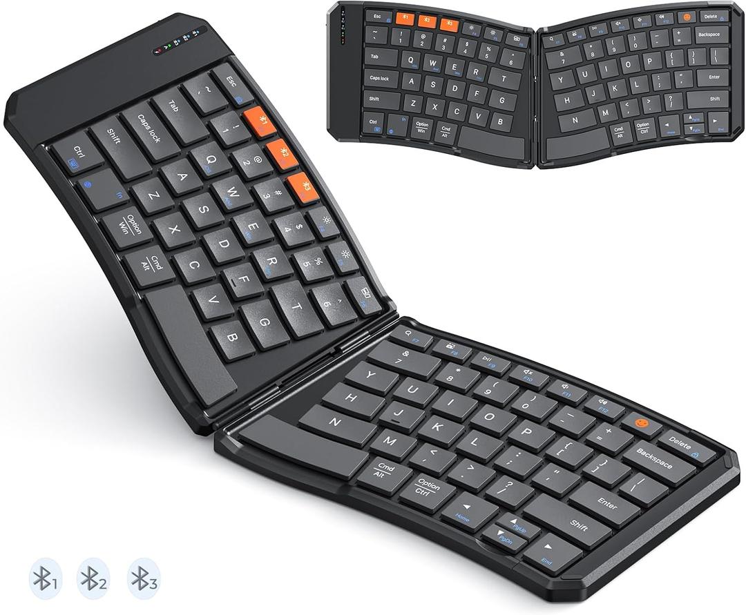 MEETION Ergonomic Foldable Bluetooth Keyboard, Split Compact Portable Keyboard for Business Travel, UltraThin Folding Rechargeable Wireless Keyboards for iOS Android Windows Mac Tablet PC Smartphone