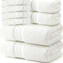 REDKISS 8 Piece Ivory Towels Set - 100% Cotton Towels Set with 2 Large Bath Towels, 2 Hand, 4 Washcloths, 600 GSM Highly Absorbent Bath Towel Sets, Cream Quick Dry Shower Towel for Family Dorm Gym