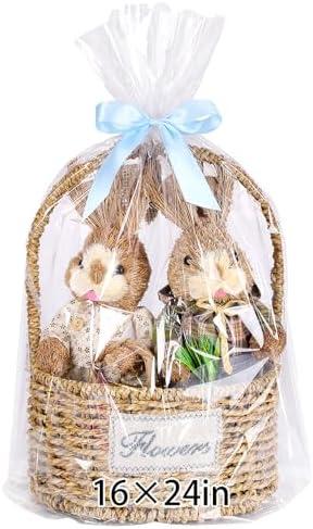 woric Cellophane Bags for Gift Baskets 24 Pcs 16x24 Inch Clear Cello Gift Bags Cellophane Wrap for Easter Candy Presents Baby Bridal Shower Wine Bottles Stuffed Animal