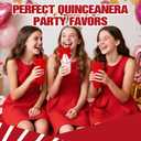 Jingmore 6 Pcs Quinceanera Party Favors for Guests 15th Quinceaera Squad Reusable Tumbler with Straw Lid Twist Bow 24 oz Spanish Gift 15 Birthday Party Thank You Gifts (Red)