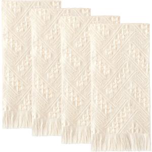 4 Pack Boho Bathroom Hand Towel 14 x 30 Inch 100% Turkish Cotton Decorative Boho Kitchen Hand Towel Farmhouse Bathroom Decor Set Absorbent Soft Guest Tea Gift (Cream White)