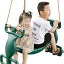 Outdoor Swingset Plastic Double Glider Playground Patio 2 Person Kids Fun Swing, Green