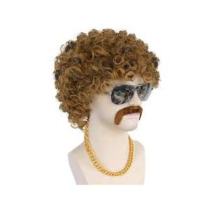 5 Pcs Rocker Costume Men's Wigs Golden curly wig Disco Men's Party Costume Men with Wigs Sunglasses Beards for 70s 80s 90s (gold)
