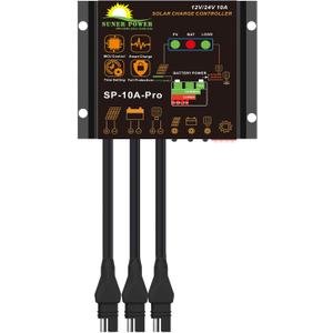 SUNER POWER 10 Amp 12V 24V Solar Charge Controller, Waterproof 10A Solar Panel Regulator with Dust to Dawn Load Setting for 12Volt 24Volt Lead-Acid, AGM, Gel, Flooded and Lithium LiFePO4 Battery