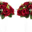 NUPTIO Flower Wedding Centrepieces for Tables - 2 Pcs 9.5in Diameter Crimson Artificial Flowers Rose Ball for Centerpieces Table - Fake Rose Arrangements for Weddings Birthday Party Decor