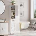 Homhedy 67" H Tall Bathroom Storage Cabinet with 2 Barn Doors and 1 Drawer, Narrow Storage Unit, Adjustable Shelves, Floor Cabinet for Bathroom, Living Room, Entryway, Kitchen, White, (11.8" W)