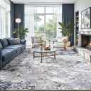 Toneed Abstract Area Rug Modern Washable Rug Soft Non Slip Rug Low Pile for Bedroom Living Room Dining Room Blue 6x9 Feet