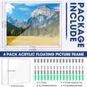 Chunful 4 Pack Clear 12 x 17 Inch Acrylic Wall Mount Floating Frameless Picture Frame Display Photo Frame Bulk for Poster Photography Collage Frames Double Panel Home Office Living Room Decor