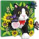 Flowers Tuxedo Cat Animal 3D Wall Art Micro Mini Building Blocks Set, Unique Home Wall Decor or Table Display, No Compatible with Lego, Ideal Gift Toy for Adults & Boys Girls 14+ (1402 PCS)