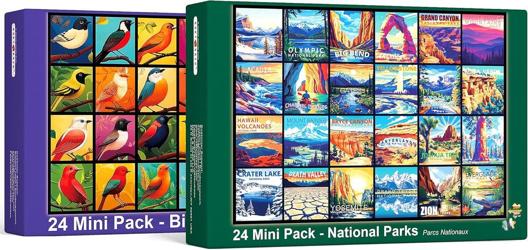 National Parks & Birds Bundle, 1000 Pieces Puzzles in 24 Mini Packs
