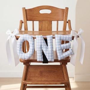 Suncalla Pre-strung Fabric Happy Birthday Banner Felt One High Chair Banner 1st First Birthday Bunting Garland Decorations for Party Photo Home Backdrop(Bow One,Blue,White)