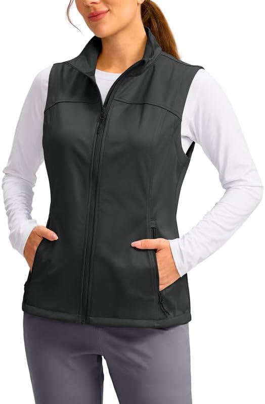 Soothfeel Women's Vest with Zipper Pockets Lightweight Softshell Sleeveless Jacket Hiking Travel Golf Running Vest for Women, S