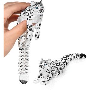 3D Printed Animal, 8.27" Articulated Snow Leopard, 3D Printed Toys, Figurine Desk Toy, Realistic Jointed Creature for Stress Relief & Office Decor, Unique Gift for Animal Lovers (Snow Leopard Toy)
