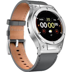 MioHHR Leather Watch Bands with Stainless Steel Case Compatible with Google Pixel Watch 3 2 1,Genuine Leather Replacement Bands for Google Pixel Watch 45mm Women Men - Blue